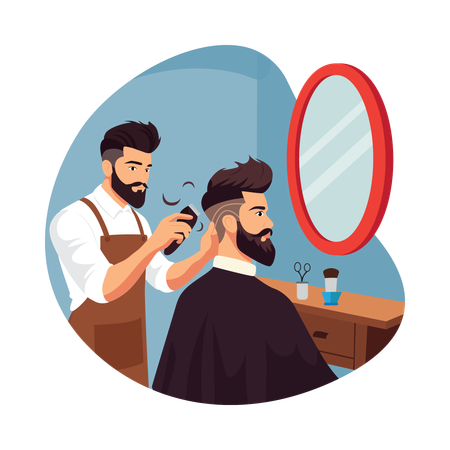 Barber Styling hair with Mirror  Illustration