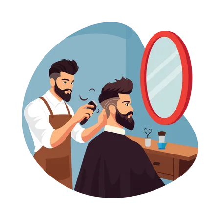 Barber Styling hair with Mirror  Illustration