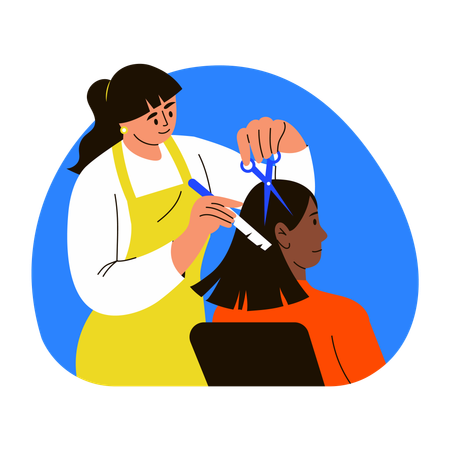 Barber Trimming hair of woman  Illustration