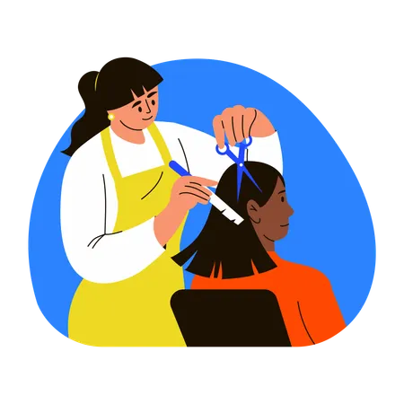 Barber Trimming hair of woman  Illustration
