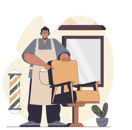 Barber waiting for customer  Illustration