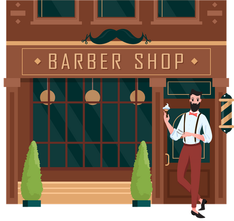 Barber welcoming customer to shop  Illustration