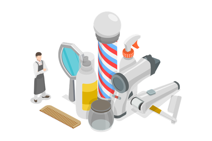 Barber with Barber Equipment  イラスト