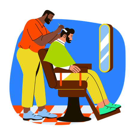 Barbero masculino haciendo un corte de pelo al cliente  Ilustración