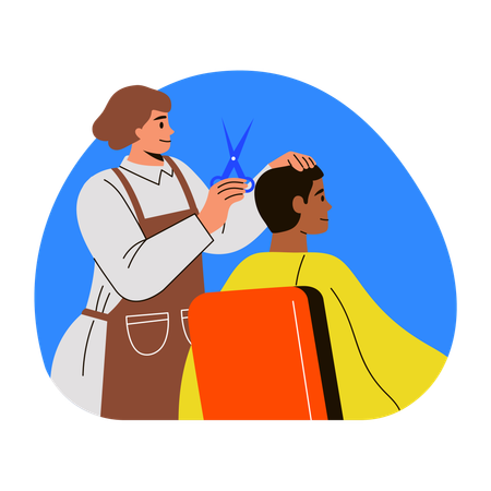Barbero masculino haciendo un corte de pelo al cliente  Ilustración