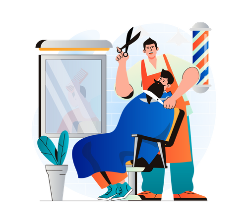 Barbero dando forma a la barba del cliente.  Ilustración