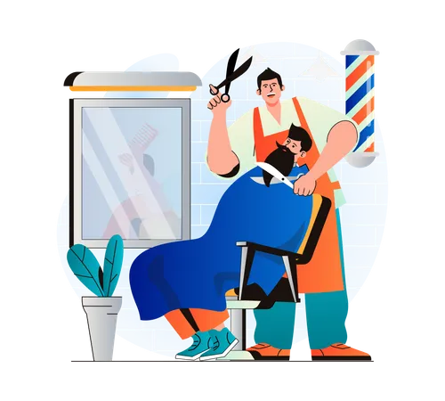 Barbero dando forma a la barba del cliente.  Ilustración