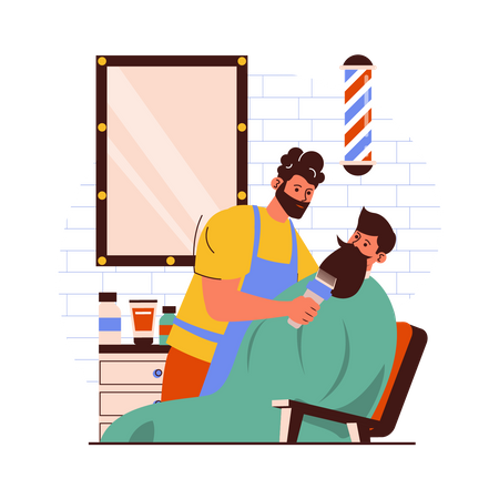 Barbero dando forma a la barba del cliente.  Ilustración