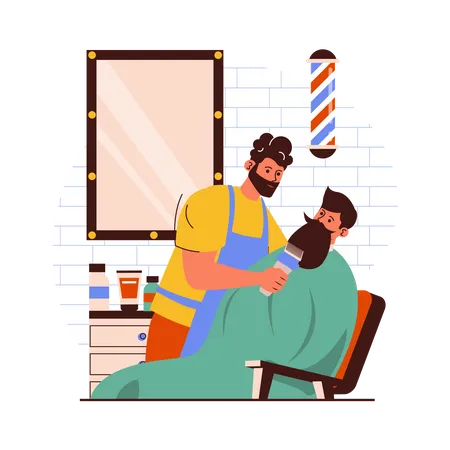 Barbero dando forma a la barba del cliente.  Ilustración