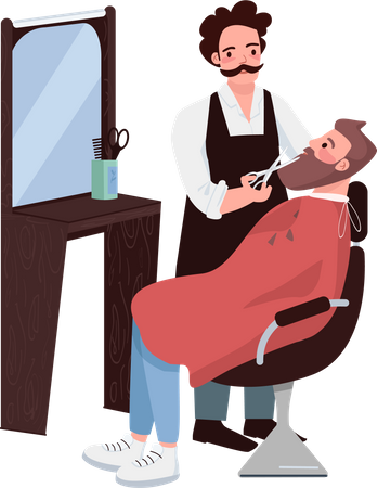 Barbero y hombre barbudo  Ilustración