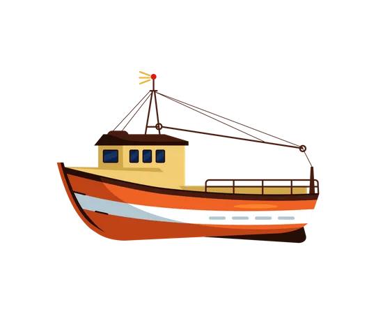 Barco De Pesca Arrastrero De Pesca Comercial Para La Industria Pesquera De La Ilustracion Vectorial De Produccion De Mariscos Pequeno Barco Marino Barco De Pesca De Mar O Oceano Ilustración