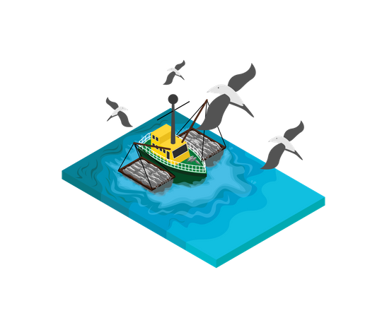 Barco de pesca  Ilustração