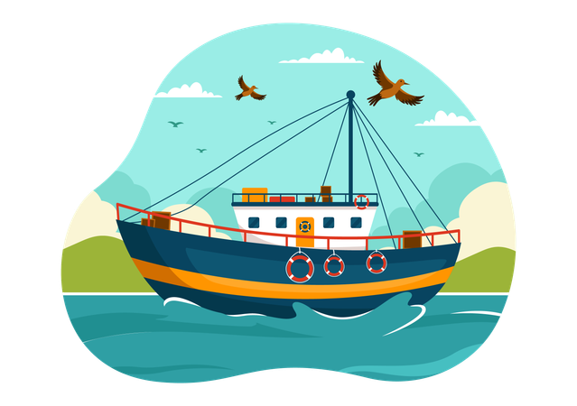 Barco de pesca  Ilustração
