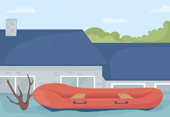 Barco flutuante de resgate de enchentes  Ilustração