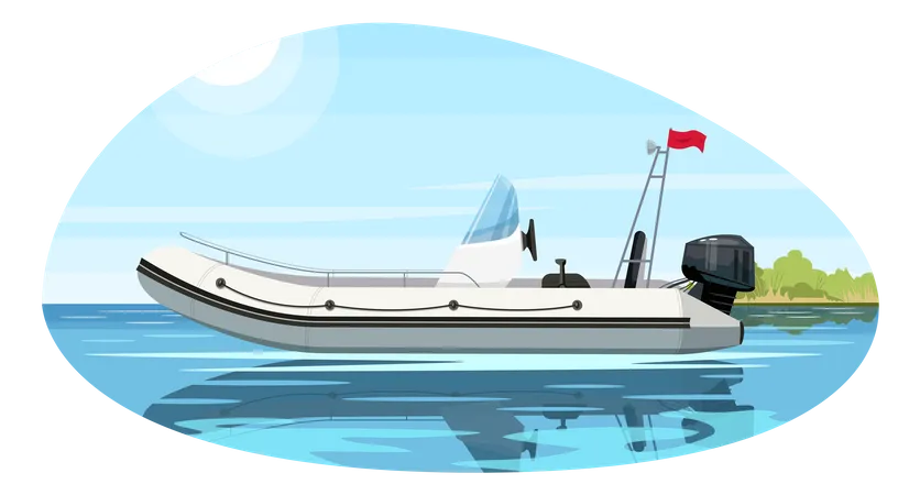 Barco inflável com motor  Ilustração