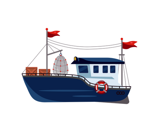 Barco de pesca oceânico  Ilustração