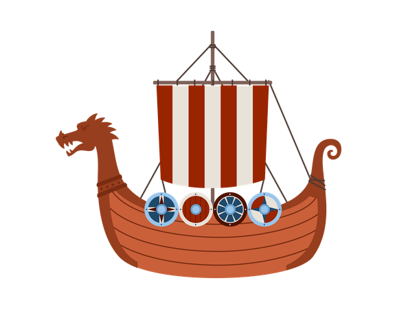 Barco drakkar viking com dragão na popa  Ilustração