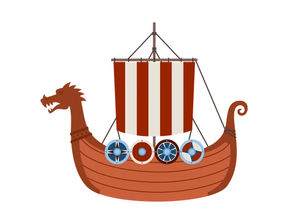 Barco drakkar viking com dragão na popa  Ilustração