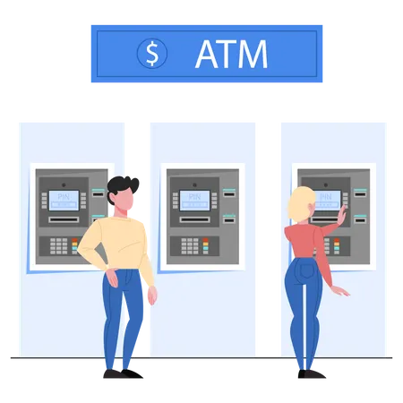 Bargeld am Geldautomaten abheben  Illustration