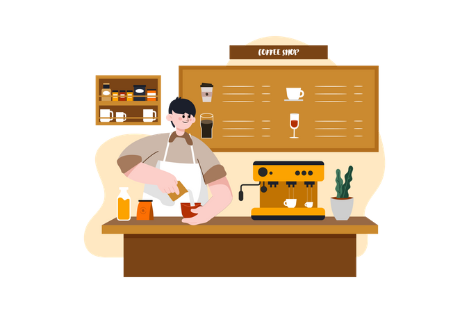 Barista bereitet Kaffee zu  Illustration