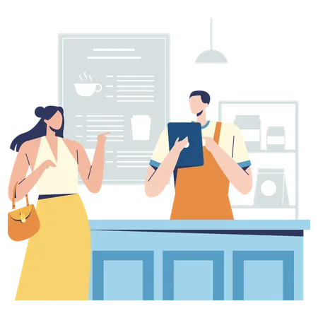 Barista confirm order menu with customer  Illustration