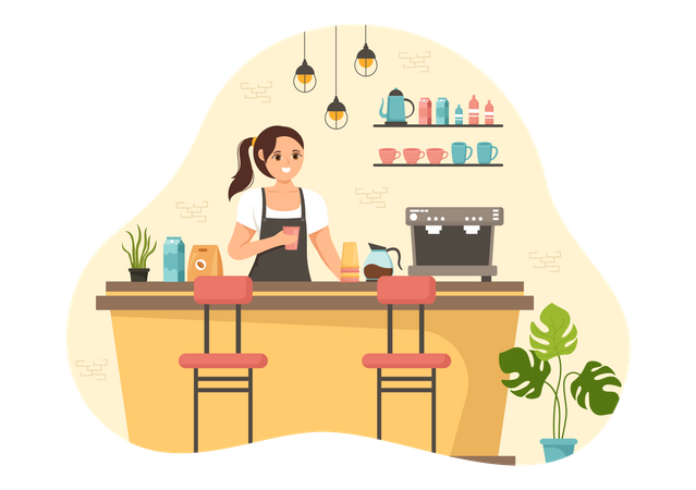 Barista de café feminino fazendo café  Ilustração