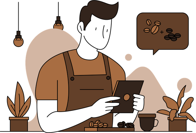 Barista está misturando grãos de café  Ilustração