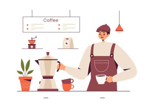 Barista préparant du café  Illustration