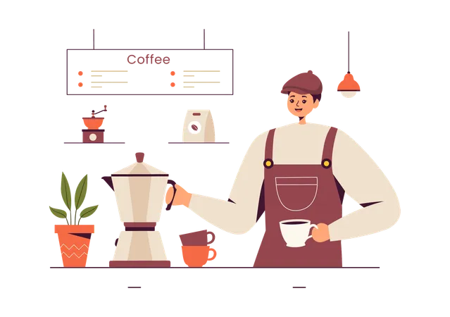 Barista préparant du café  Illustration