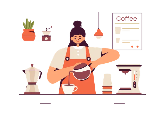 Barista préparant du café  Illustration