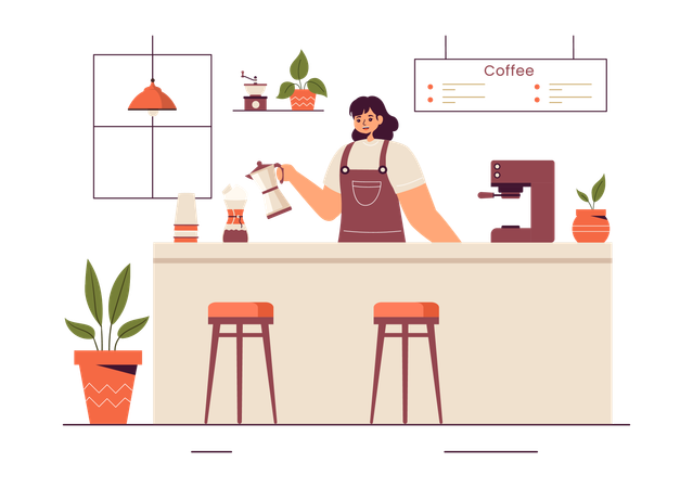 Barista préparant du café  Illustration