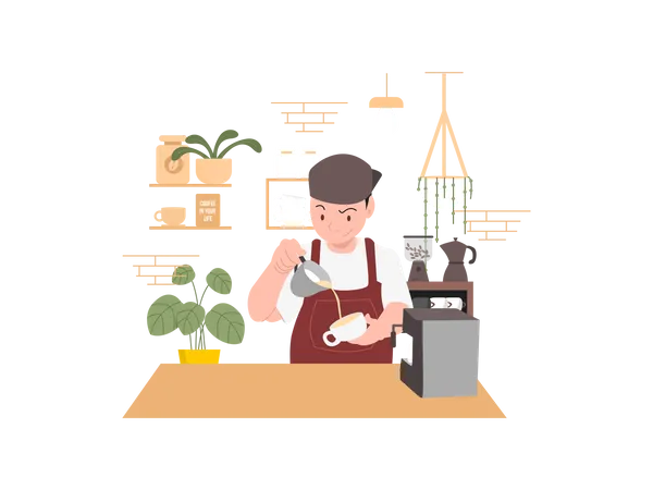 Barista préparant du café  Illustration