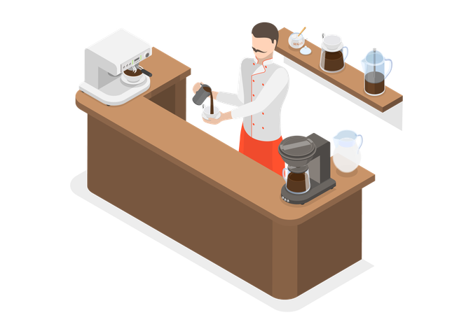 Barista préparant du café au café  Illustration