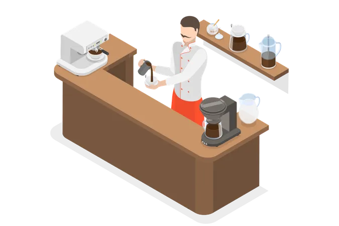 Barista préparant du café au café  Illustration