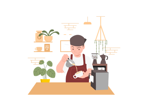 Barista fazendo café  Ilustração