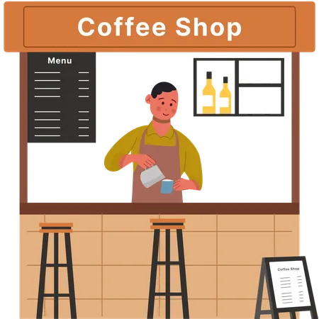 Barista fazendo café em cafeteria  Ilustração