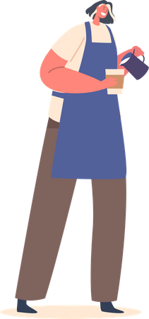Barista Female Work In Coffee Shop Cooking Fresh Aromatic Beverage  Illustration
