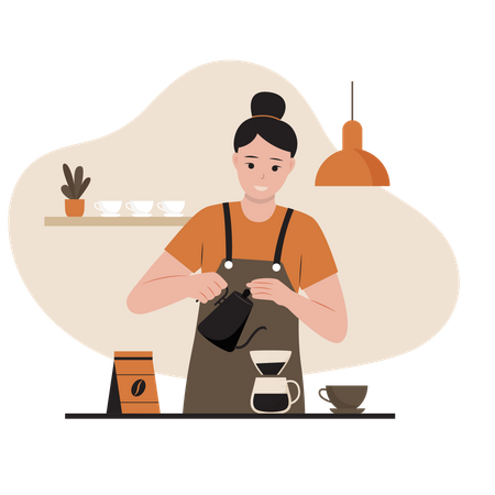 Barista feminina fazendo café  Ilustração