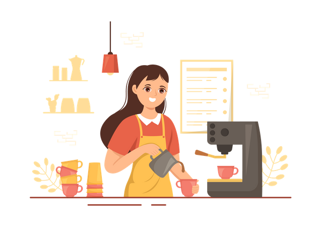 Barista feminina fazendo café  Ilustração