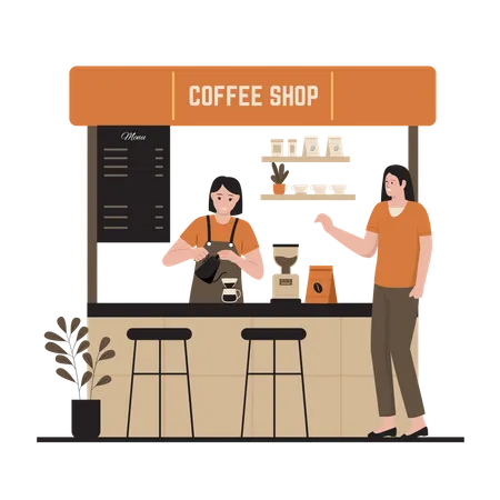 Barista feminina fazendo café na loja de rua  Ilustração