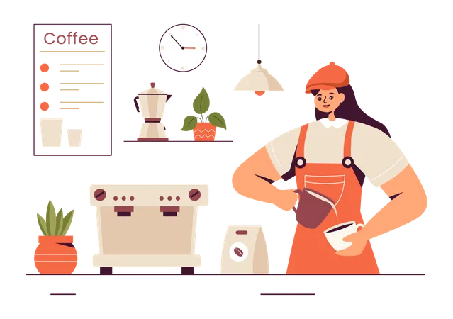 Barista-Frau beim Kaffeekochen  Illustration