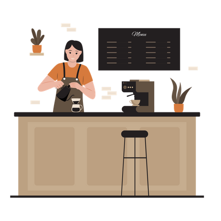 Barista-Frau beim Kaffeekochen  Illustration