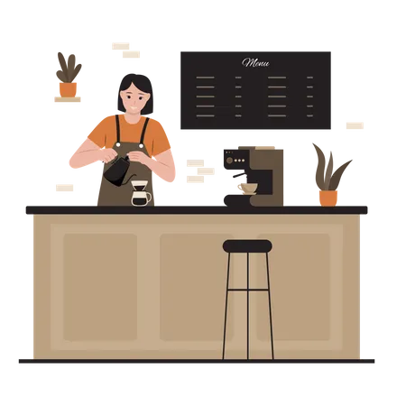 Barista-Frau beim Kaffeekochen  Illustration