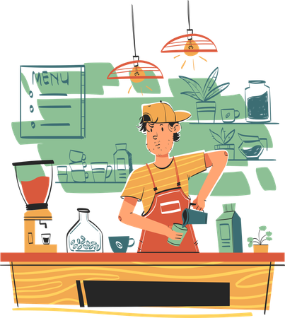 Barista masculin préparant du café  Illustration