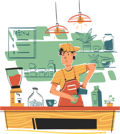 Barista masculin préparant du café  Illustration