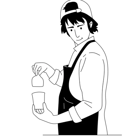 Barista masculin préparant du café  Illustration