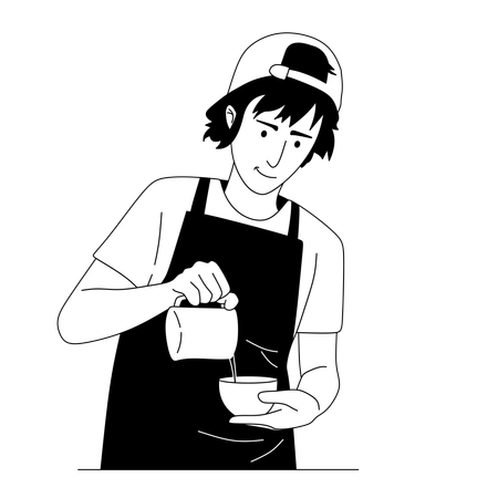 Barista masculin préparant du café  Illustration