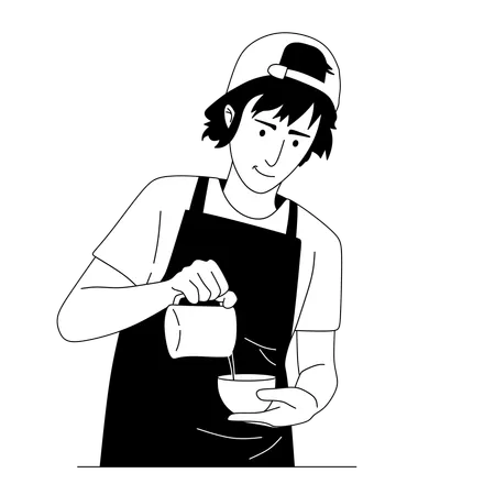 Barista masculin préparant du café  Illustration