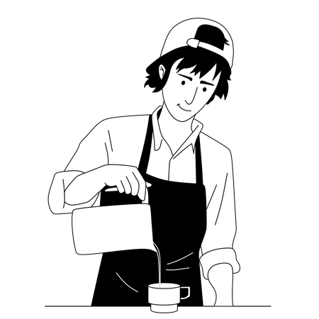 Barista masculin préparant du café  Illustration