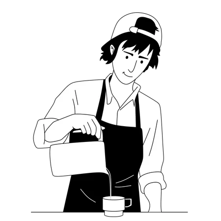 Barista masculin préparant du café  Illustration